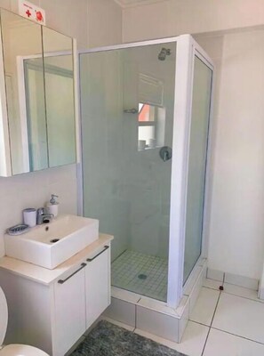 Ducha, toallas, papel higiénico