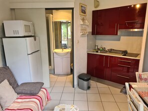 Fridge, microwave, coffee/tea maker, toaster - Cozy T2 with balcony, pets allowed, air conditioning (Balaruc-les-Bains)