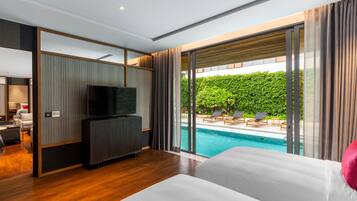 Deva Pool Villa | In-room safe, desk, blackout drapes, soundproofing