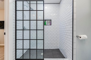 Shower, towels, soap, shampoo