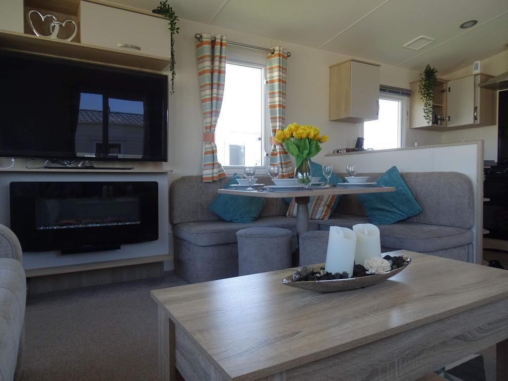 智能电视、壁炉、DVD 播放器、书