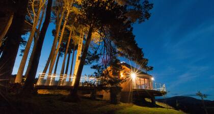 Scots Pine Treehouse @ Dalnoid - secluded, sleeps 2, hot-tub, mountain views