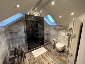 Dusche, Haartrockner, Handtücher, Seife