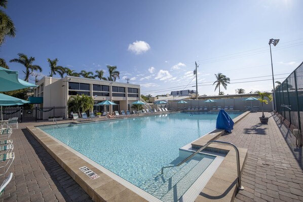 Outdoor pool, a heated pool - Palm Bay Club on Siesta Key  see our new bathrooms. (Siesta Key)