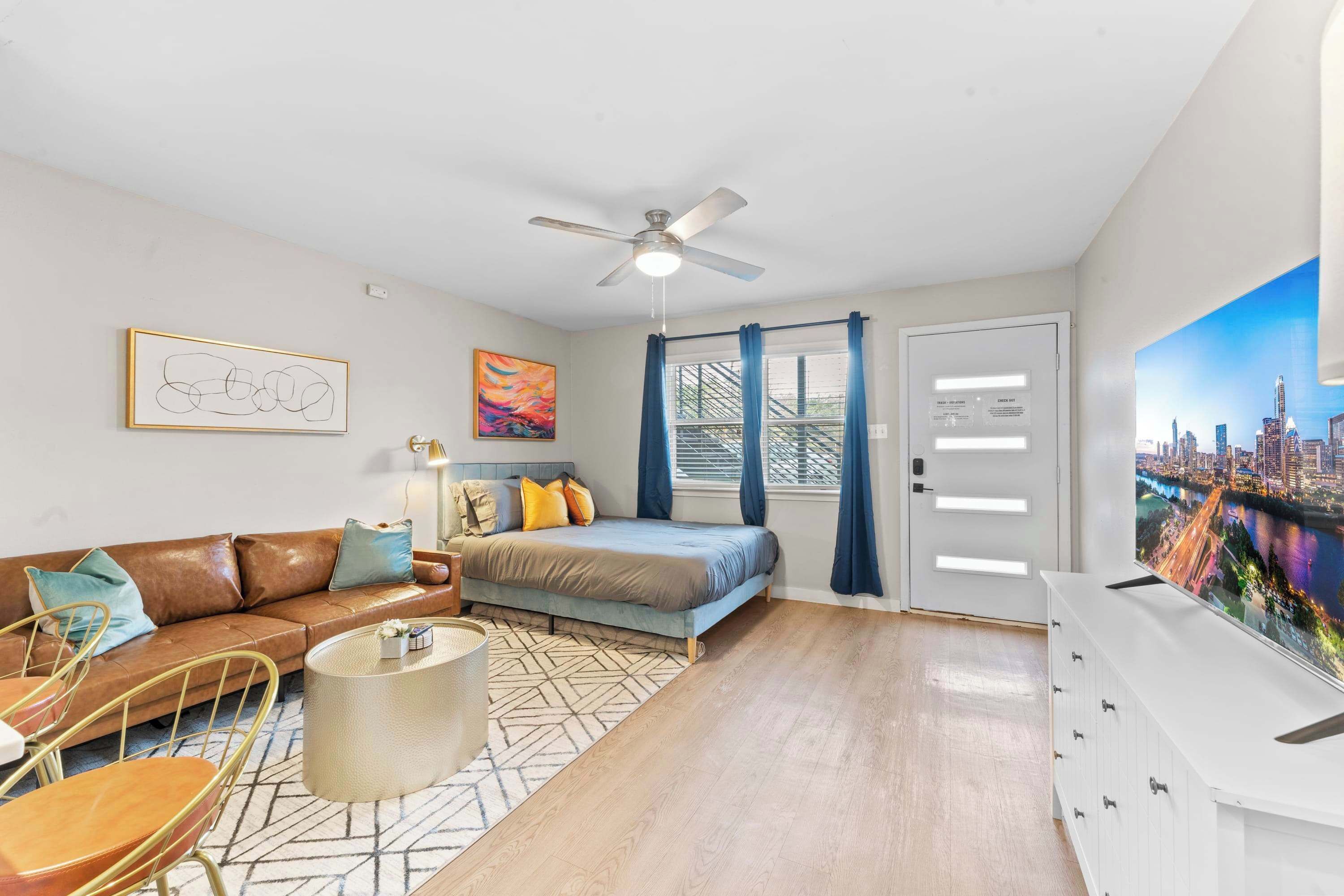 1 bedroom, memory foam beds, desk, iron/ironing board