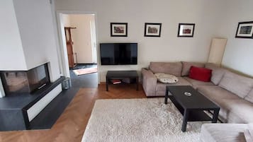 Télévision, cheminée, chaßne hi-fi