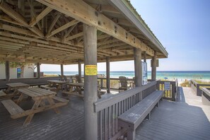 Outdoor dining - Sweet Spot - Newly Renovated, Heated Pool, Golf Cart, Deeded Beach Access! (Miramar Beach)