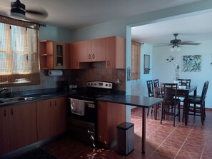 Fridge, microwave, oven, coffee/tea maker