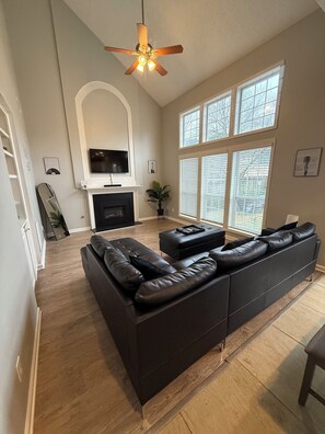 Smart TV, fireplace, table tennis, books