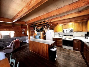 Fridge, microwave, oven, stovetop - Log Home near Beautiful Lake Logan (Canton)