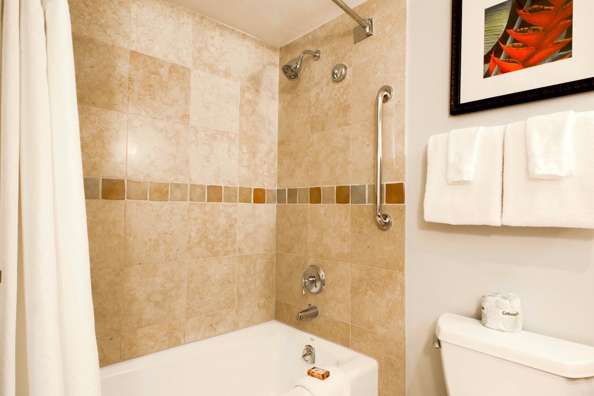 Combined shower/tub, hair dryer