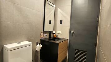 Rainfall showerhead, bidet, towels, soap