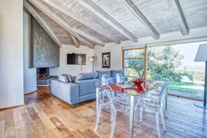 TV, fireplace