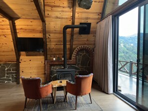 Superior Bungalow | Living area | 43-inch flat-screen TV with satellite channels, TV, fireplace - Della Suit Bungalov (Camlihemsin)