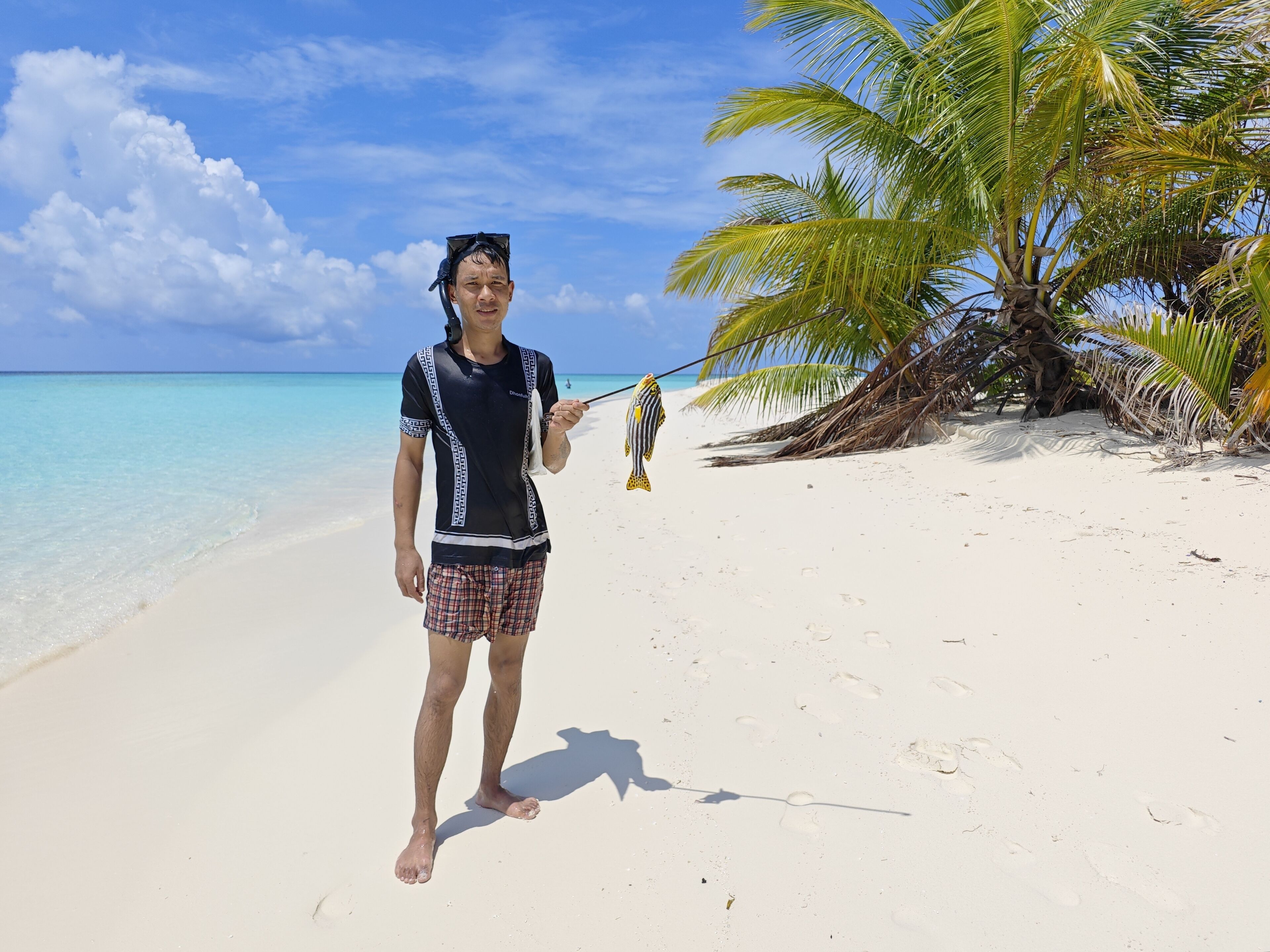 Una persona en una playa arenosa, con un cielo despejado y el océano al fondo.
