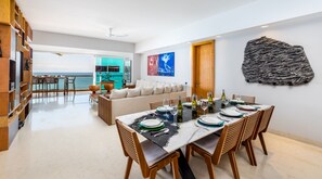 Apartamento superluxo, 4 quartos, vista para o oceano | Sala de jantar