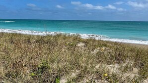 A beach with clear turquoise water and a grassy foreground. - Pet-Friendly Paradise with Special Discounts - A Wave from It All Awaits!" (Fort Pierce)