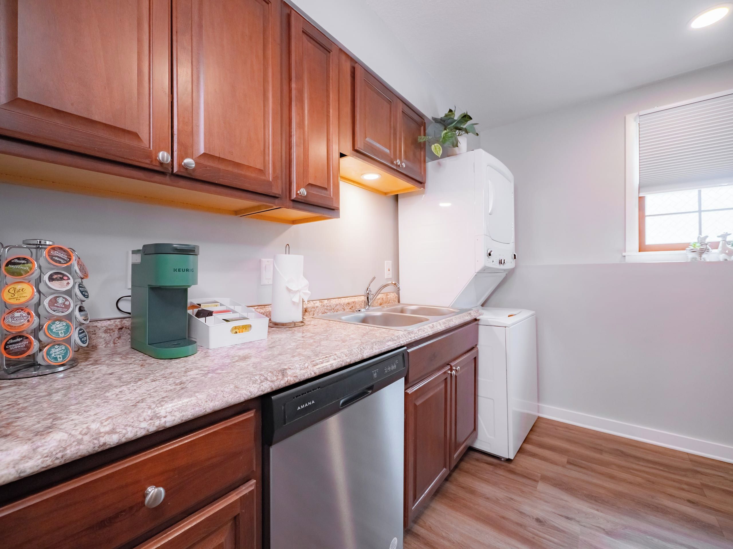 Stacked washer and dryer in the kitchen