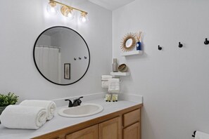 Hair dryer, towels, toilet paper