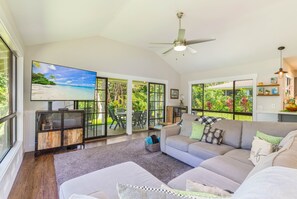Smart TV, books, music library, stereo