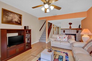 TV, fireplace
