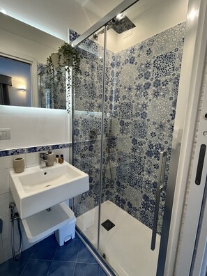 Douche, séchoir à cheveux, bidet, serviettes fournies