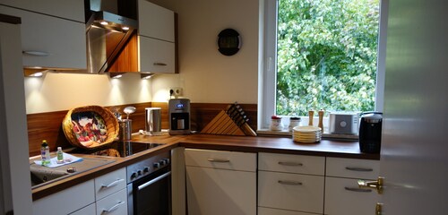 Vacation apartment evening meal with sea view