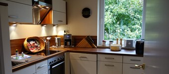 Vacation apartment evening meal with sea view