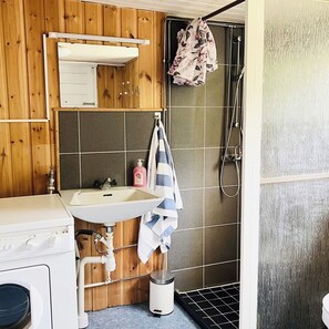 Dusche, Haartrockner, Seife, Toilettenpapier