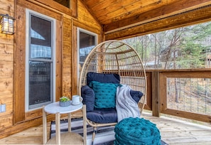 Terrace/patio - New Luxury Indoor Pool cabin w/ Sunset Mnt view! Hot tub, game room, location!  (Sevierville)