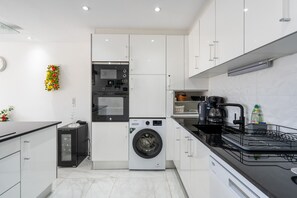 Fridge, microwave, oven, dishwasher