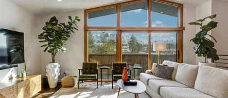 TV connectée, livres, chaîne hi-fi, espaces bureaux