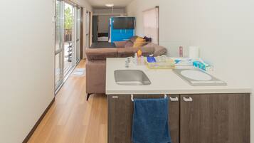 Basic Studio | Private kitchen | Mini-fridge, microwave, stovetop, electric kettle