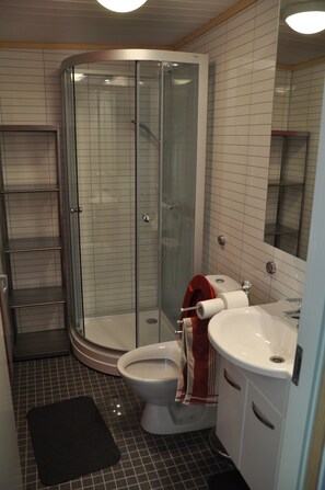 Shower, towels, shampoo