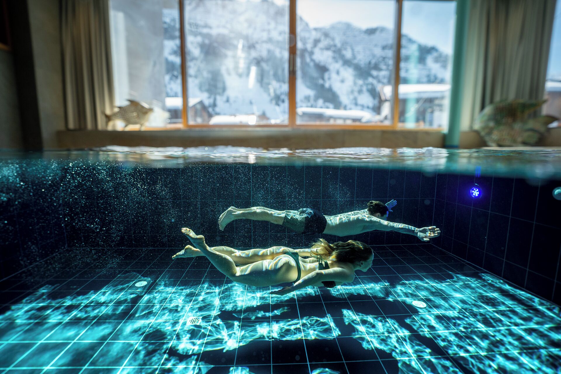 Indoor pool, open 3:00 PM to 9:00 PM, sun loungers