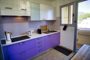 Fridge, microwave, oven, coffee/tea maker
