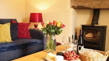 Een televisie en een open haard