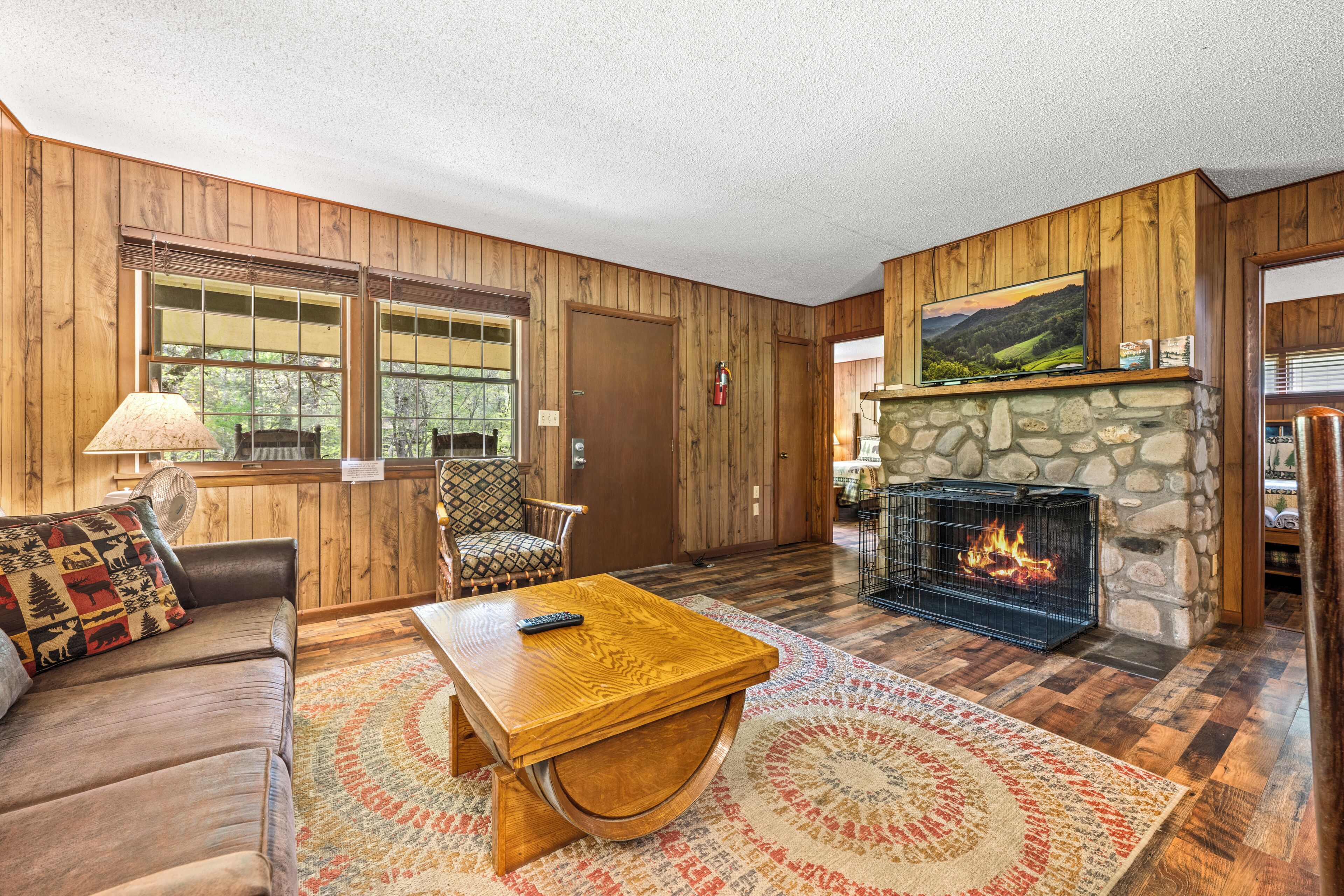 TV, fireplace
