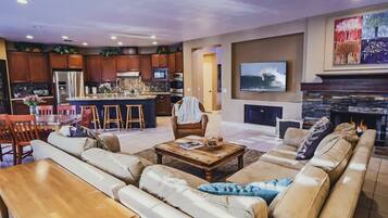 TV, fireplace, computer monitors