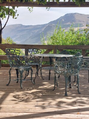 Outside eating area on covered terrace exclusively for guests at Walnut.