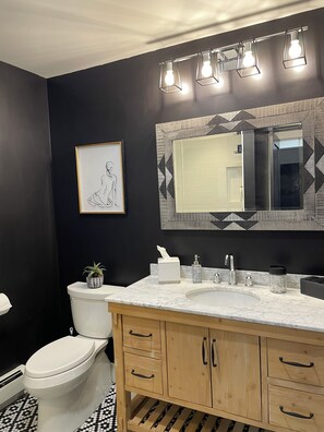 Regadera, secadora de cabello, toallas