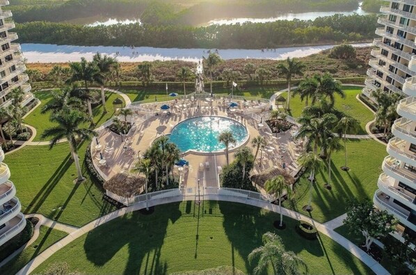 Outdoor pool, a heated pool - Beautiful Beachfront 2BR 2BA South Seas Condo With 12 Pickleball Courts (Marco Island)