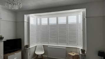 1 bedroom, desk, iron/ironing board, travel cot