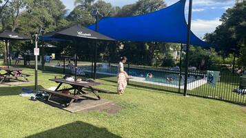 Outdoor pool, pool loungers