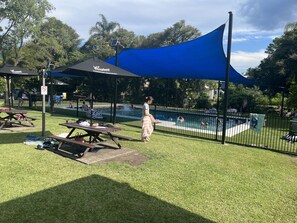 Outdoor pool, pool loungers