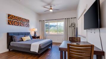 1 bedroom, desk, iron/ironing board, travel crib