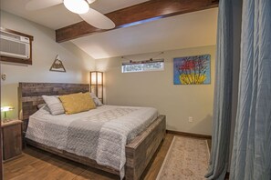 1 bedroom, desk, iron/ironing board, travel cot