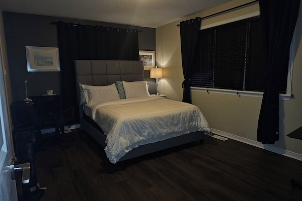 Premium bedding, down comforters, desk, iron/ironing board