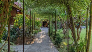 A pathway lined with trees and plants, leading to a building entrance. - Taman Bidadari Eco & Wellness (Pemuteran)