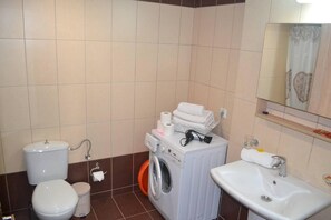 Bañera, secador de pelo y toallas